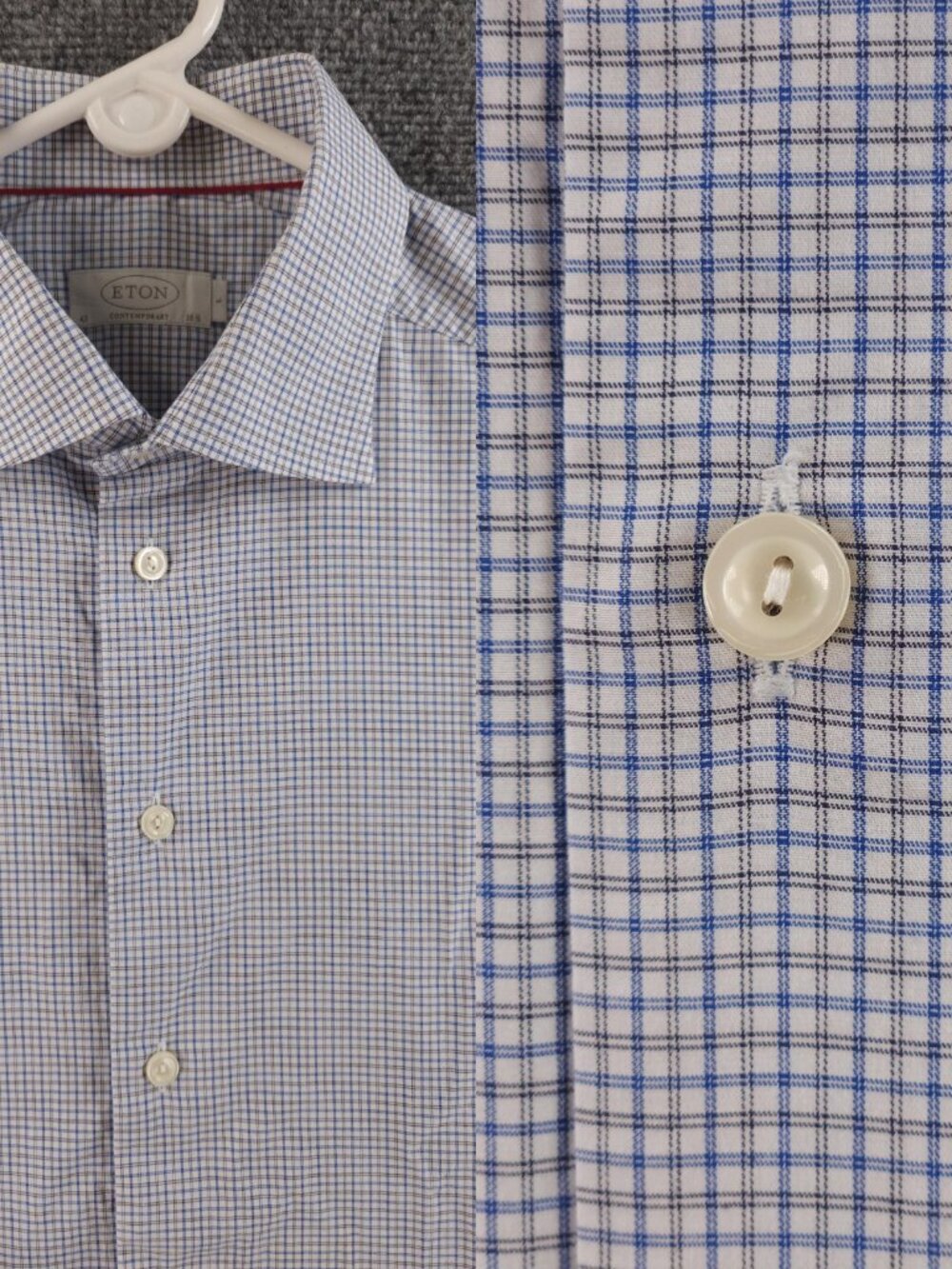 Eton York Cotton 16.5 Romania Contemporary Check Blue Premium Long Sleeve Shirt